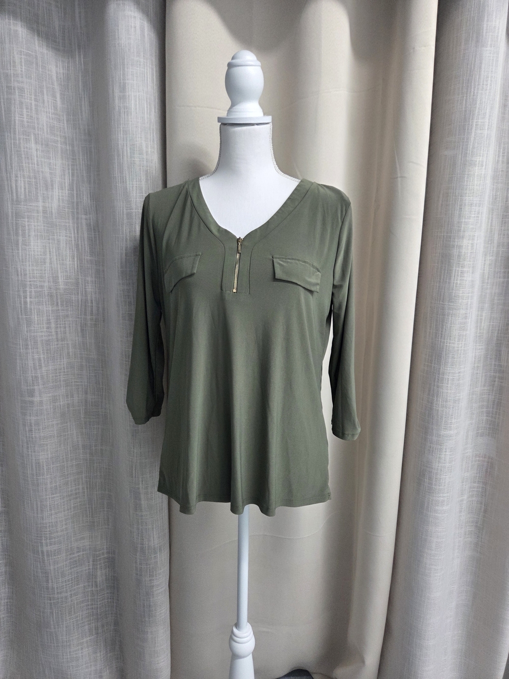 Good Days Only Women’s Olive Zip-Front Utility Blouse Boho Summer Size M